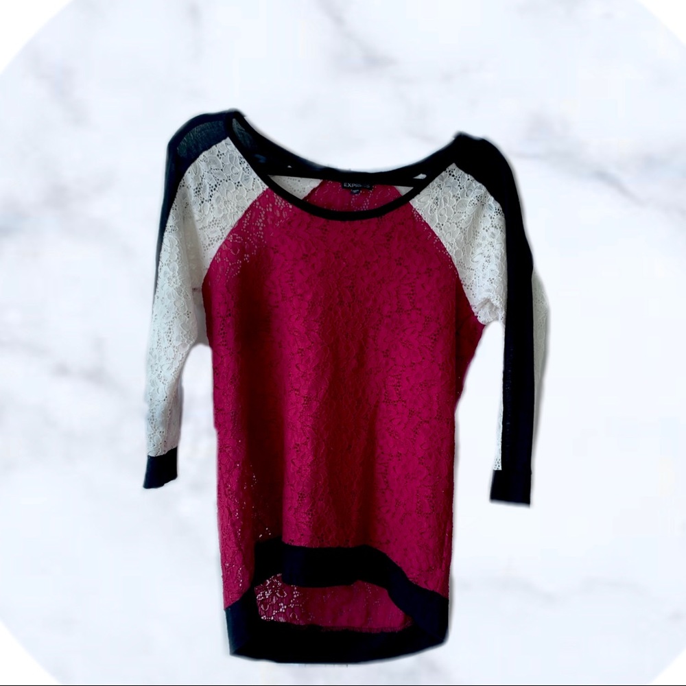 EXPRESS Colorblock Lace Tee SZ S